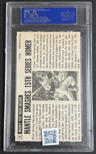 1964 Topps Giants # 25 Mickey Mantle PSA 8 NM - Mint Centered Beauty HOF Yankees