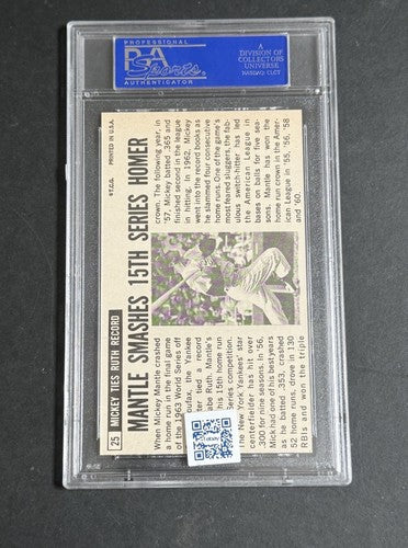 1964 Topps Giants # 25 Mickey Mantle PSA 8 NM - Mint Centered Beauty HOF Yankees