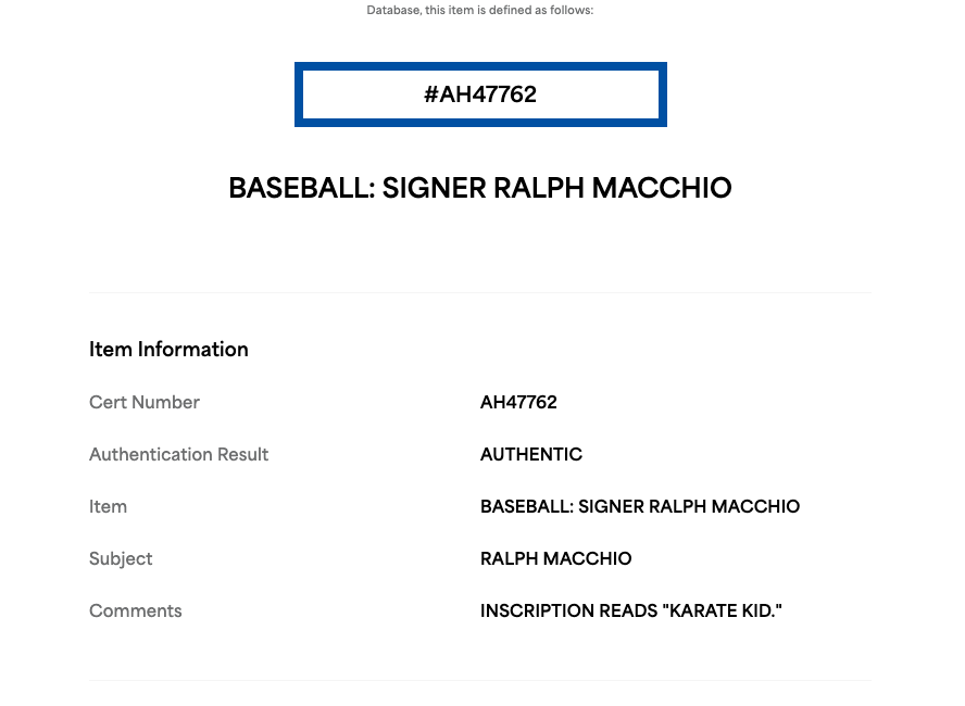 Ralph Macchio Signed Official MLB Baseball Karate Kid Auto PSA COA
