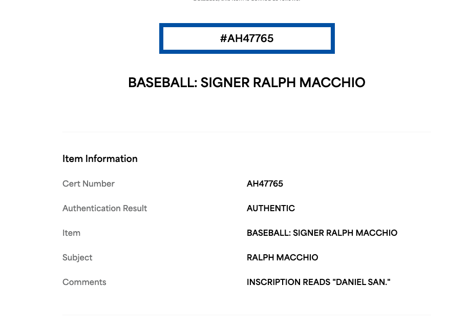 Ralph Macchio Signed Official MLB Baseball Daniel San Auto PSA COA Karate Kid