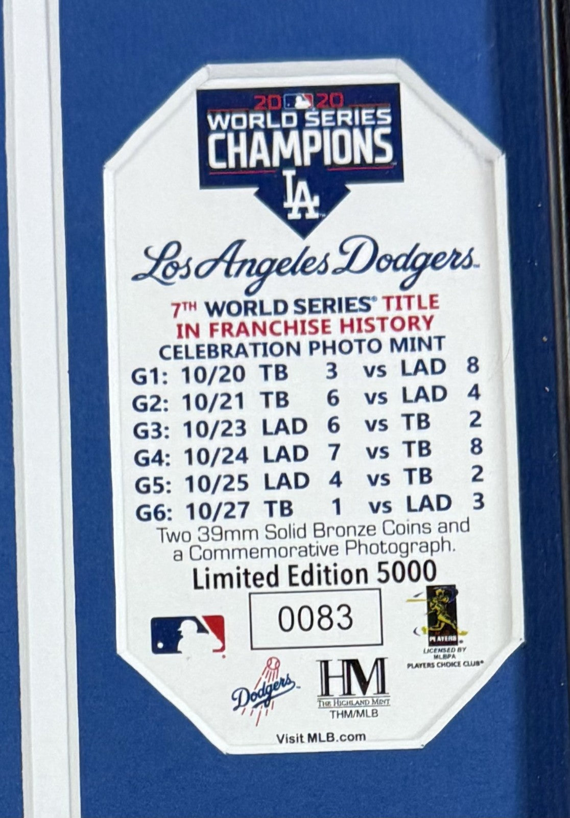 Los Angeles Dodgers 2020 World Series Champions LE Highland Mint Framed Photo