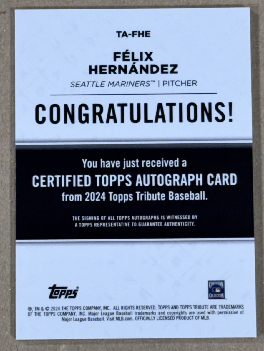 2024 Topps Tribute Felix Hernandez Auto /99 #TA-FHE Seattle Mariners Mint
