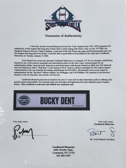 Bucky Dent NY Yankees Game Used 2009 Old Timers Day Locker Room Nameplate Coa