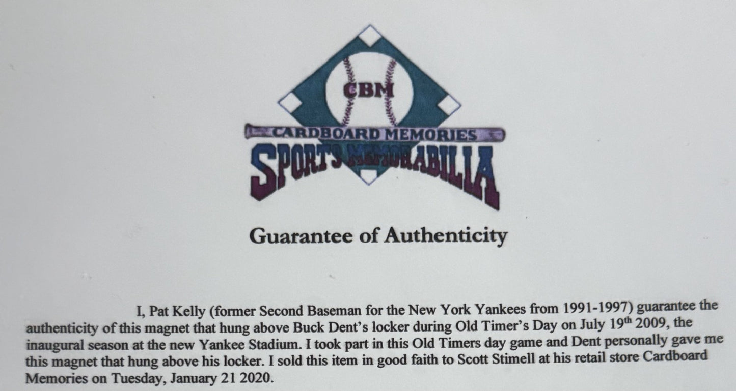 Bucky Dent NY Yankees Game Used 2009 Old Timers Day Locker Room Nameplate Coa