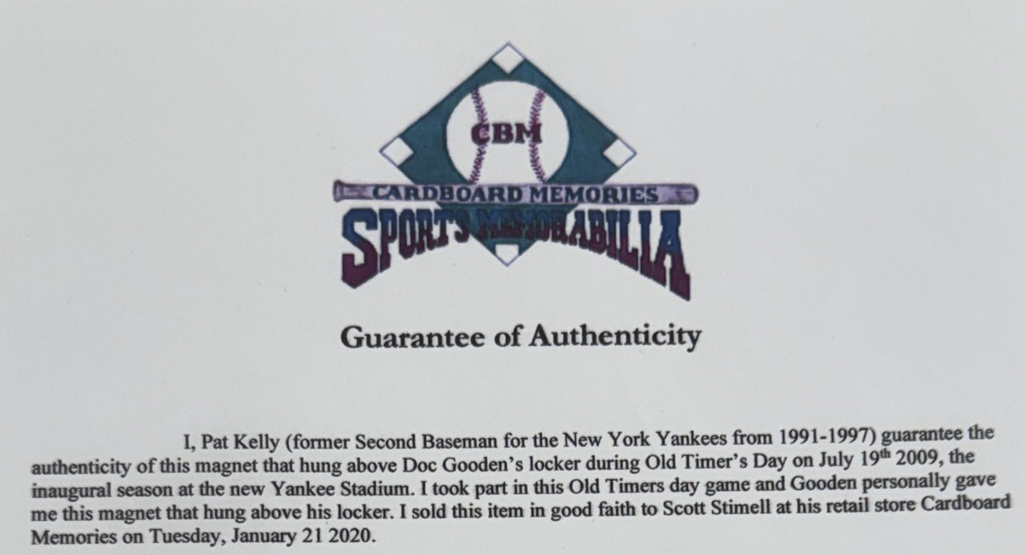 Doc Gooden Ny Yankees Game Used 2009 Old Timers Day Locker Nameplate Player COA