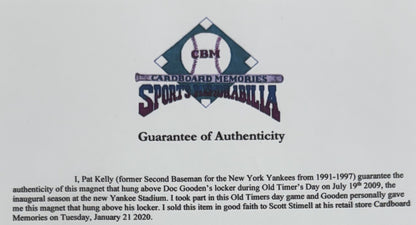 Doc Gooden Ny Yankees Game Used 2009 Old Timers Day Locker Nameplate Player COA