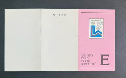 1980 Winter Olympic Rare Identity Card Access Ticket Lake Placid Usa Hockey Mint