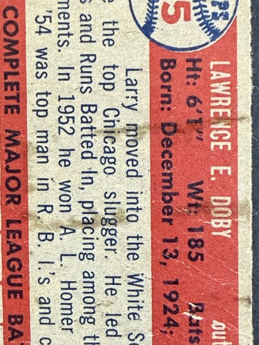1957 Topps Baseball Larry Doby #85 VG - Ex Centered  Wax On Back HOF White Sox