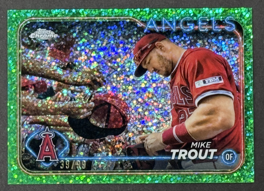 2024 Topps Chrome Mike Trout Green Speckle Image Variation LE /99 LA Angles Mint