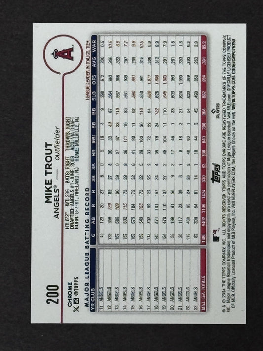 2024 Topps Chrome Mike Trout Green Speckle Image Variation LE /99 LA Angles Mint