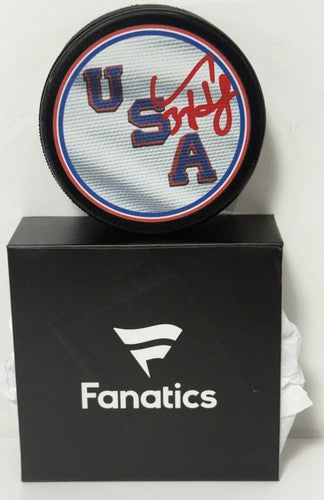Connor Hellebuyck Signed Team USA 2026 Olympic Hockey Puck Gold Medal Fanatics
