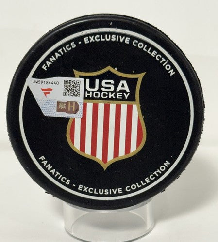 Connor Hellebuyck Signed Team USA 2026 Olympic Hockey Puck Gold Medal Fanatics