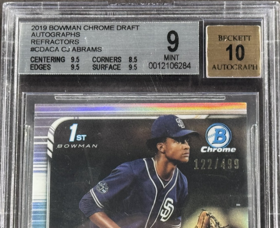 2019 Bowman Chrome Draft Auto CJ Abrams Silver Refractor /499 BGS 9 Nationals RC