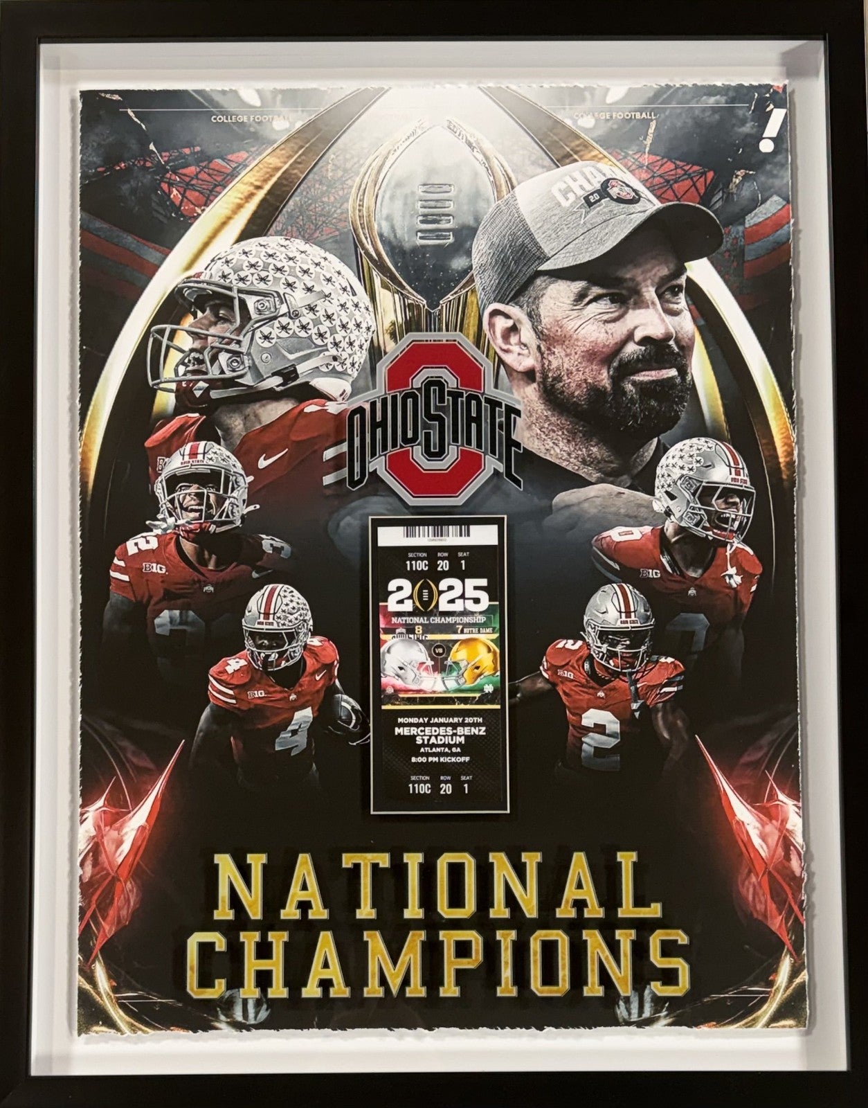 Ohio State Football 2025 National Champions Framed Photo 3D Shadowbox w Ticket