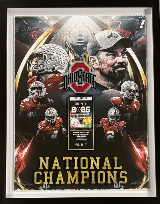 Ohio State Football 2025 National Champions Framed Photo 3D Shadowbox w Ticket