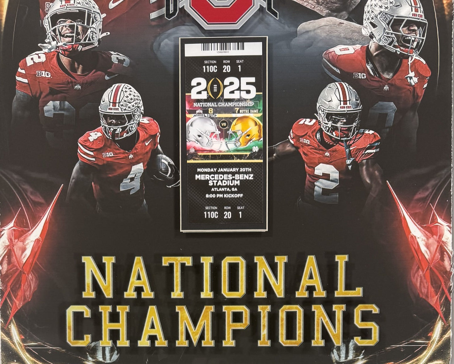 Ohio State Football 2025 National Champions Framed Photo 3D Shadowbox w Ticket