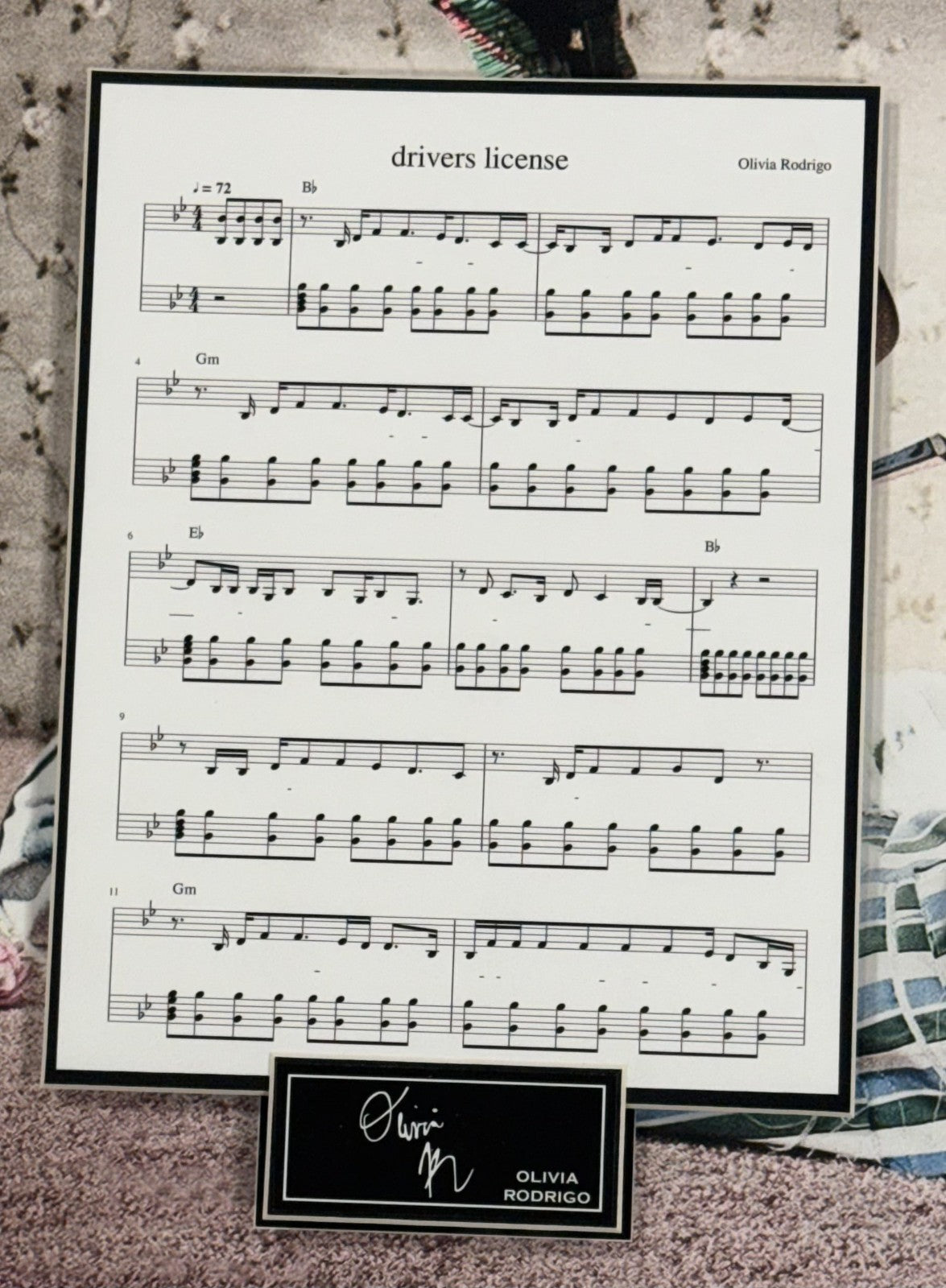 Olivia Rodrigo Drivers License Sheet Music Framed 3D Shadowbox Facsimile Auto