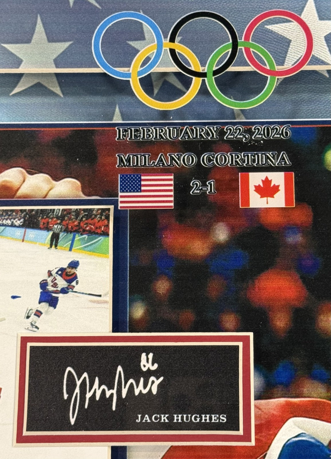 Jack Hughes USA Hockey Photo Framed 3D Shadowbox 26 Olympic Gold Facsimile Auto