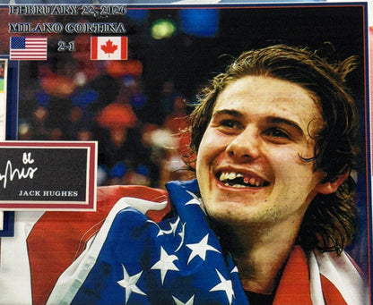 Jack Hughes USA Hockey Photo Framed 3D Shadowbox 26 Olympic Gold Facsimile Auto