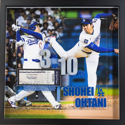 Shohei Ohtani Dodgers 2025 Nlcs Mvp 10ks 3HR Game 4 Ticket Framed 3D Shadowbox