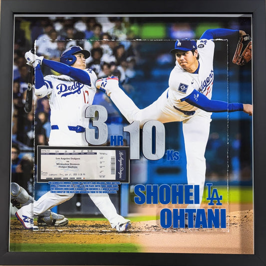 Shohei Ohtani Dodgers 2025 Nlcs Mvp 10ks 3HR Game 4 Ticket Framed 3D Shadowbox
