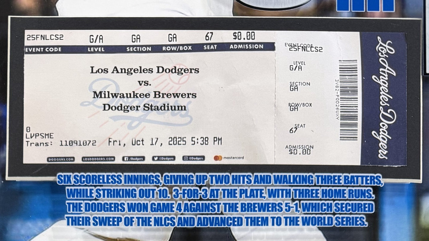 Shohei Ohtani Dodgers 2025 Nlcs Mvp 10ks 3HR Game 4 Ticket Framed 3D Shadowbox