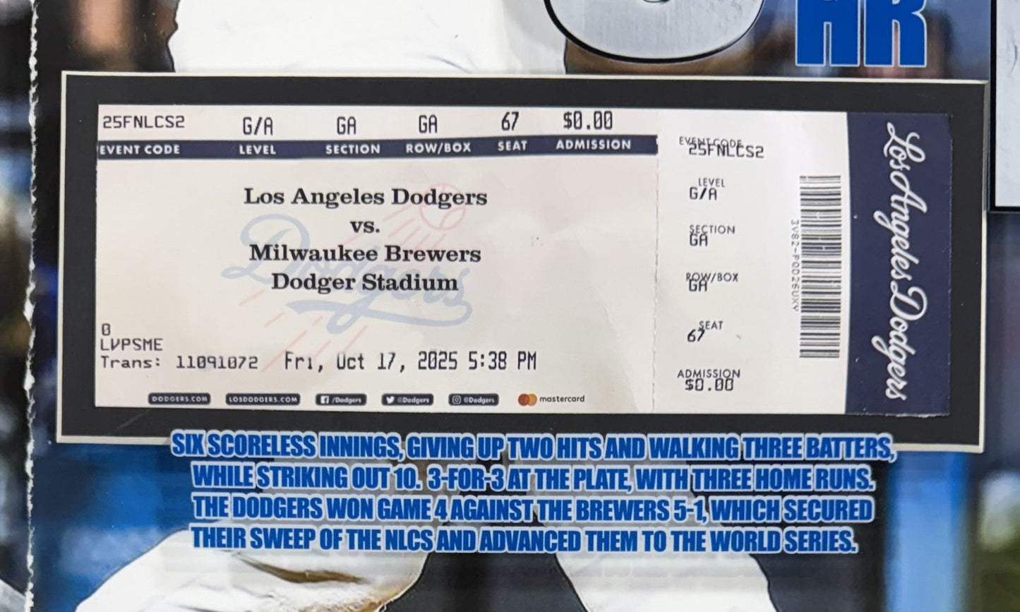 Shohei Ohtani Dodgers 2025 Nlcs Mvp 10ks 3HR Game 4 Ticket Framed 3D Shadowbox