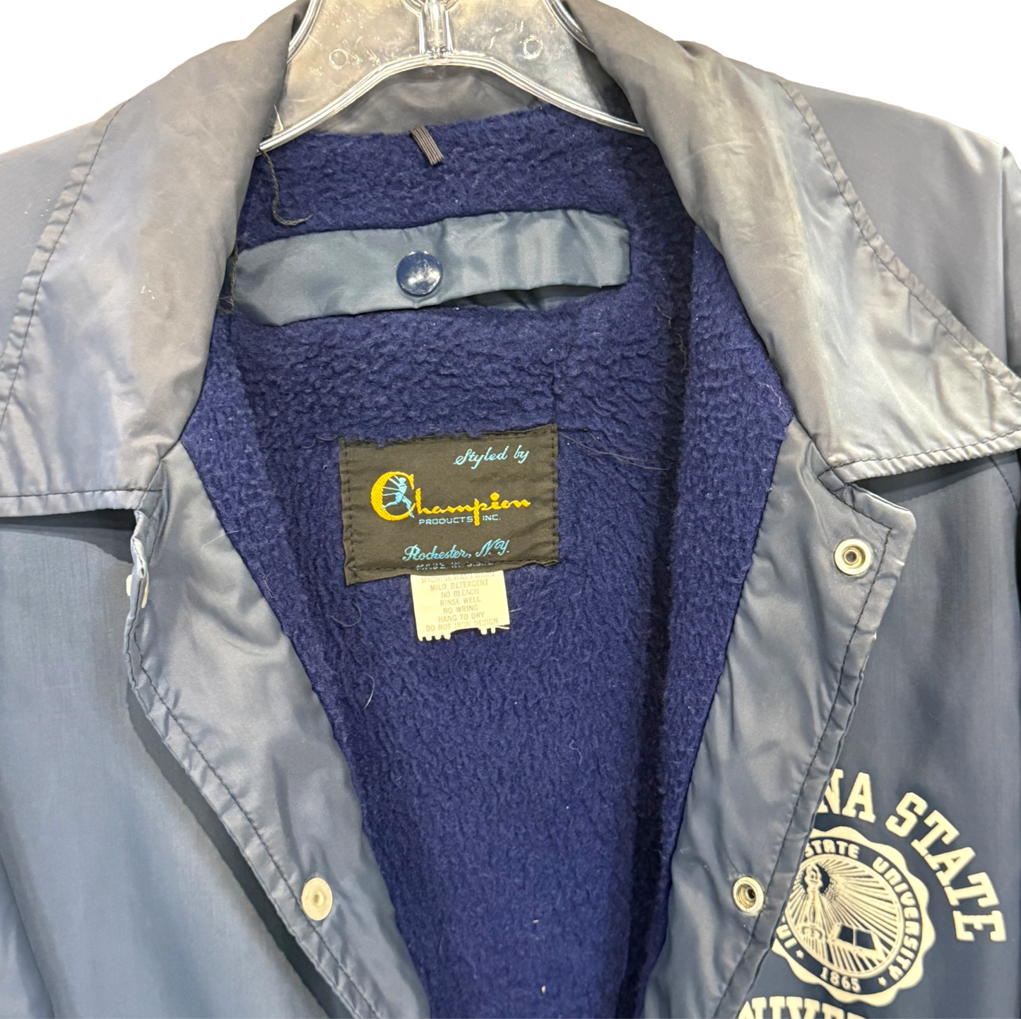 Vintage Rare Indiana State University Champion Products Blue Button Up Jacket