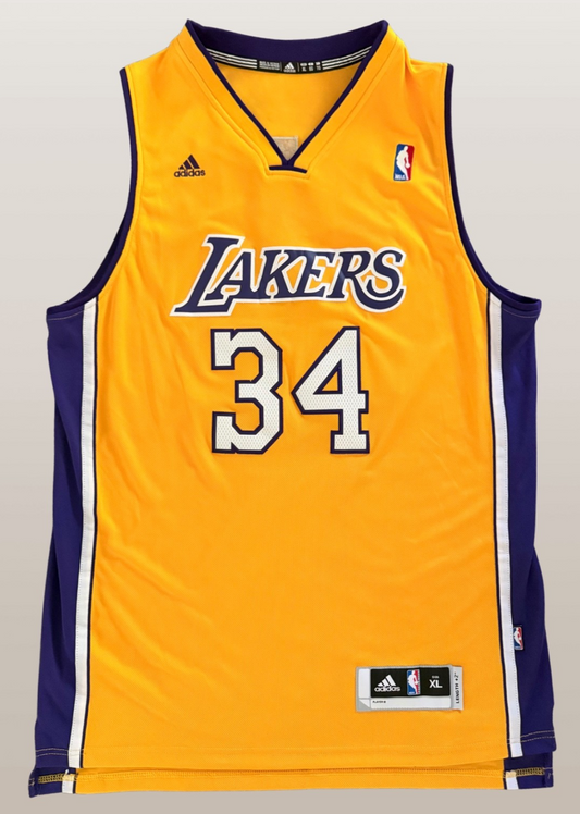 Adidas Shaquille O'Neal Los Angeles Lakers #34 Gold Jersey Size XL Length +2