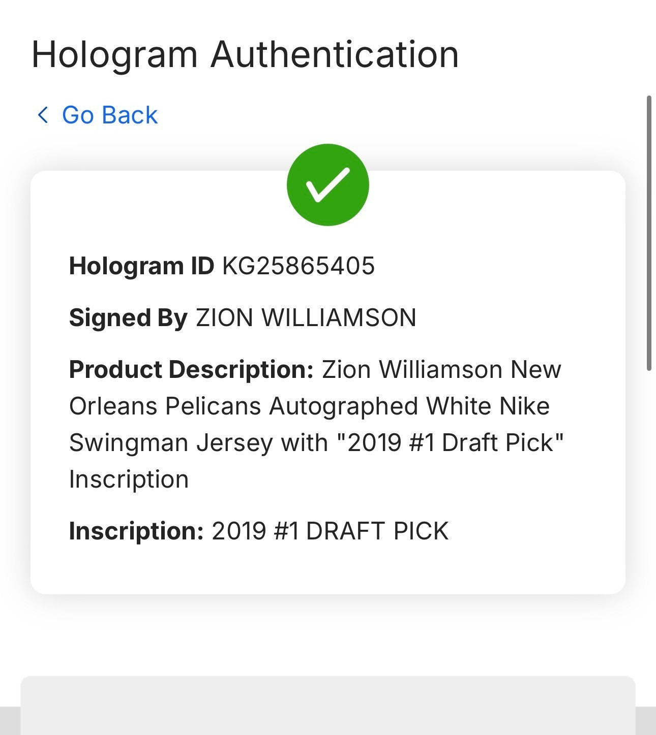 Zion Williamson Signed Nike Jersey 2019 #1 Draft Pick Auto Fanatics COA Pelicans