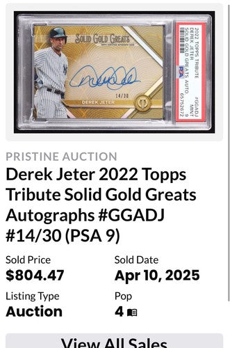 2022 Topps Tribute Derek Jeter Solid Gold Greats Psa 9 Auto Tribute /30 Yankees