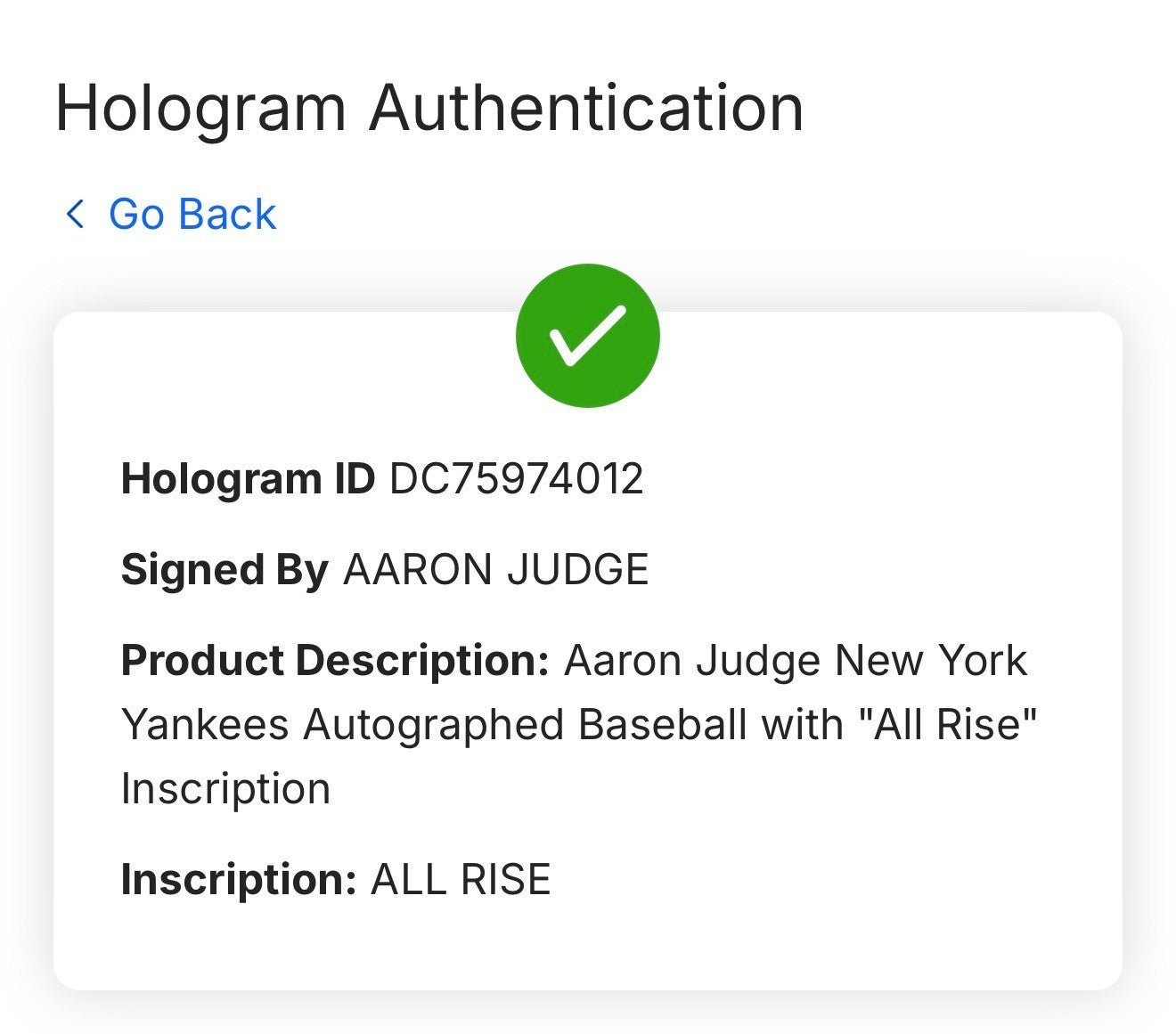 Aaron Judge NY Yankees Signed Official MLB Baseball All Rise Auto Fanatics COA