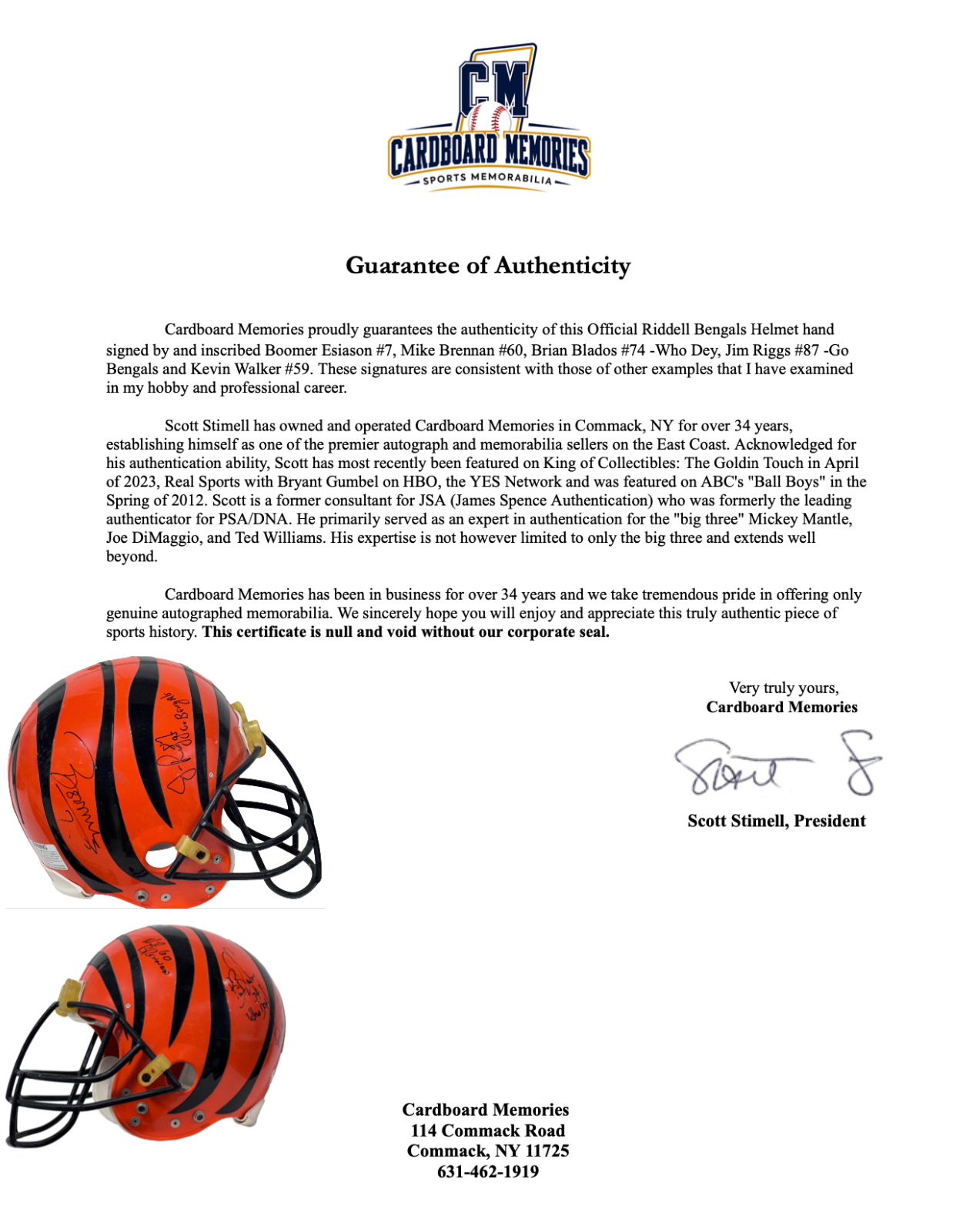 Late 80s Cinncinatti Bengals Signed Riddell Pro Helmet Boomer Esiason 5 Auto COA