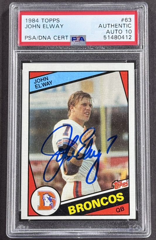 1984 Topps #63 John Elway Signed Rookie Card PSA 10  Gem Mint Auto Broncos HOF