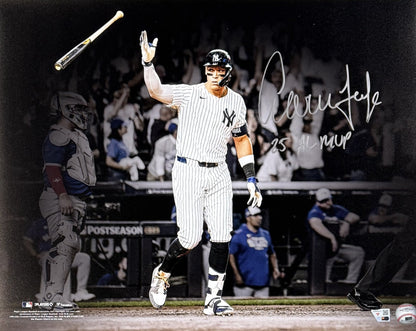 Aaron Judge Yankees Signed 16x20 Photo Framed Bat Flip 2025 MVP Auto Fanatics