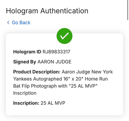 Aaron Judge Yankees Signed 16x20 Photo Framed Bat Flip 2025 MVP Auto Fanatics
