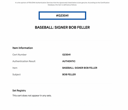 Bob Feller Signed Official Baseball HOF 62 Auto PSA COA Cleveland HOF