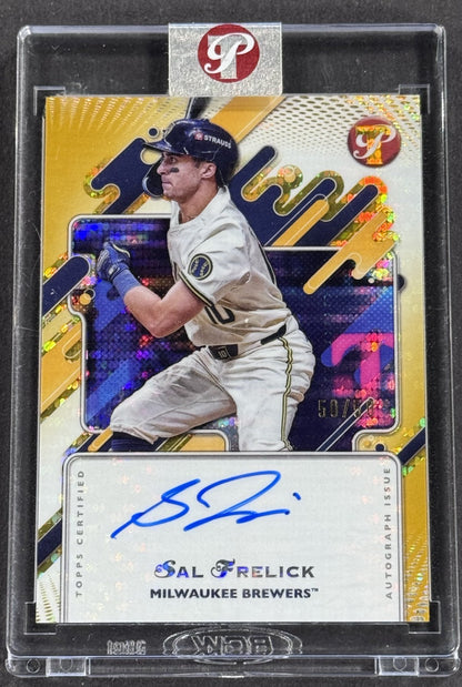 2025 Topps Pristine Sal Frelick Gold Auto 50/50 Milwaukee Brewers Mint Encased