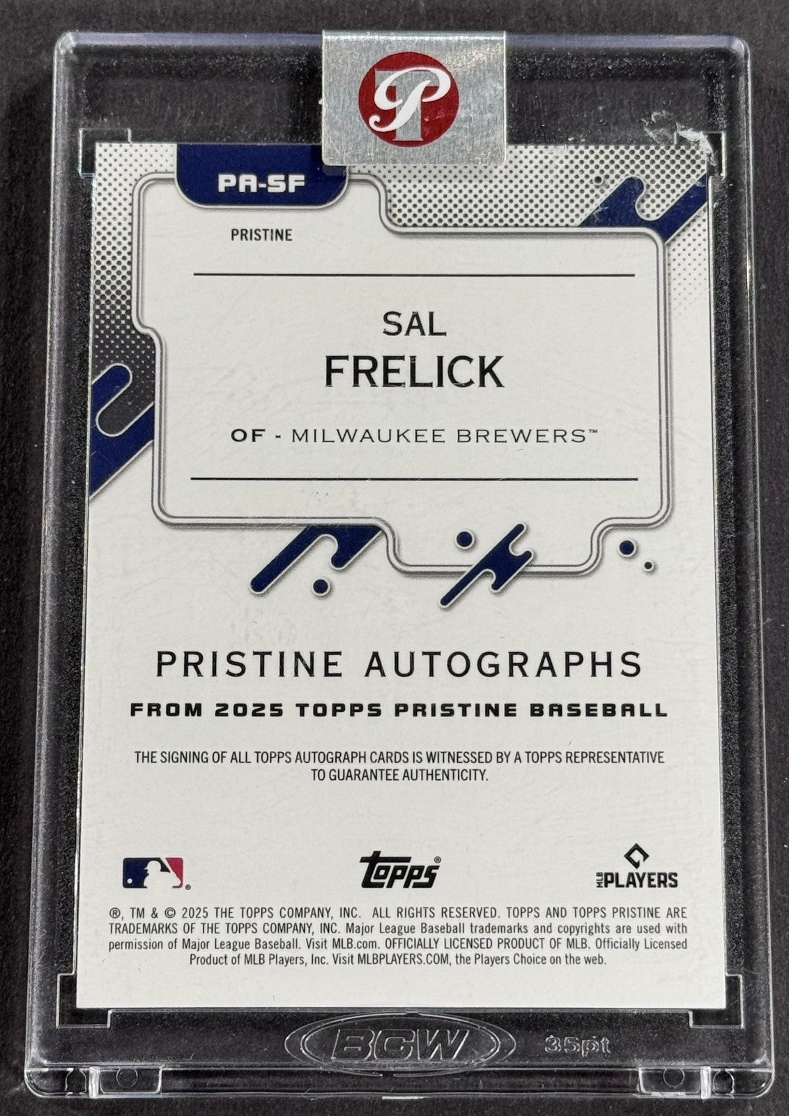 2025 Topps Pristine Sal Frelick Gold Auto 50/50 Milwaukee Brewers Mint Encased