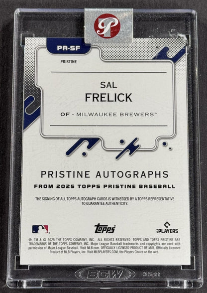 2025 Topps Pristine Sal Frelick Gold Auto 50/50 Milwaukee Brewers Mint Encased