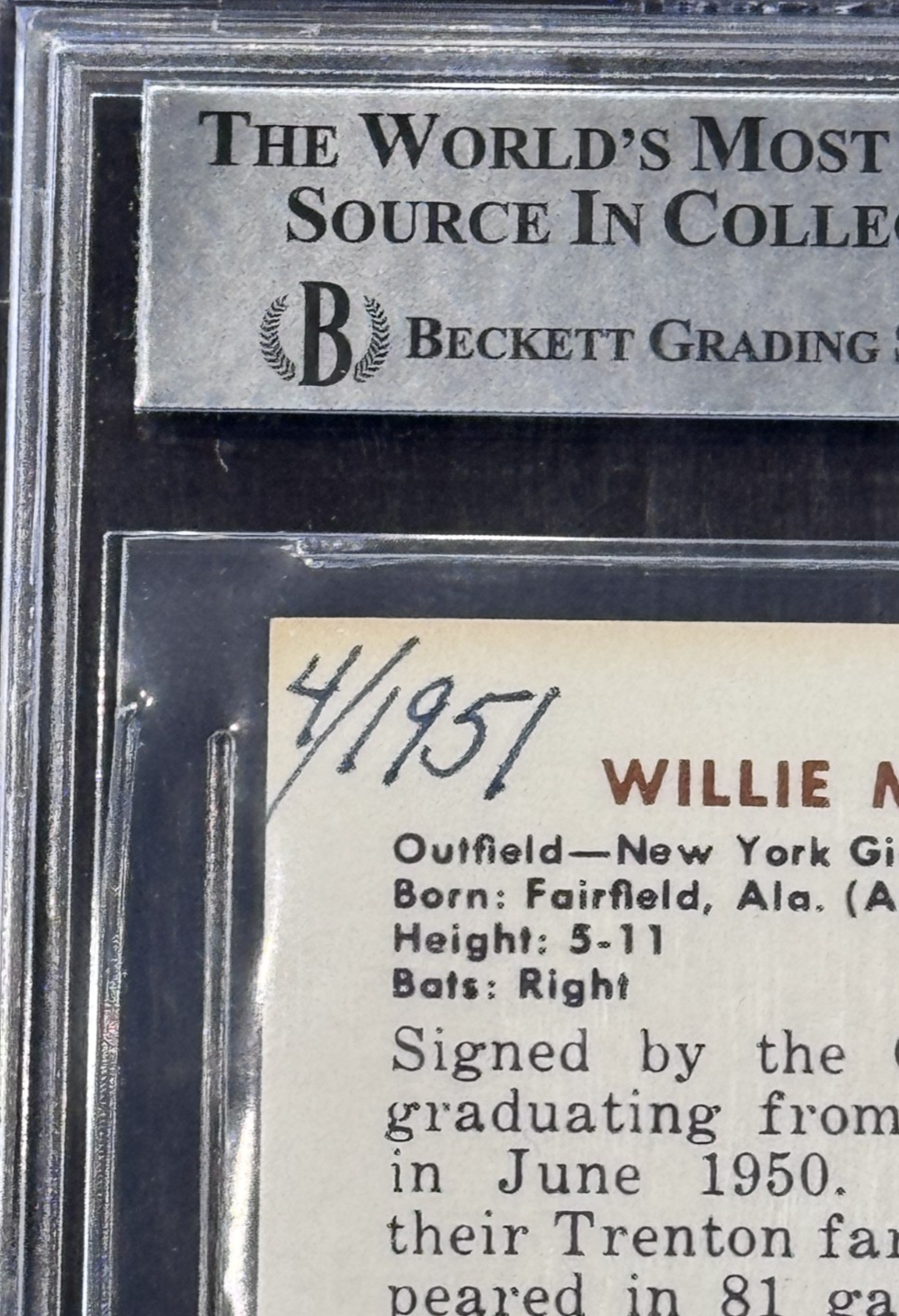 1951 Bowman Willie Mays RC Reprint LE/1951 Signed Auto BAS Authentic Giants HOF