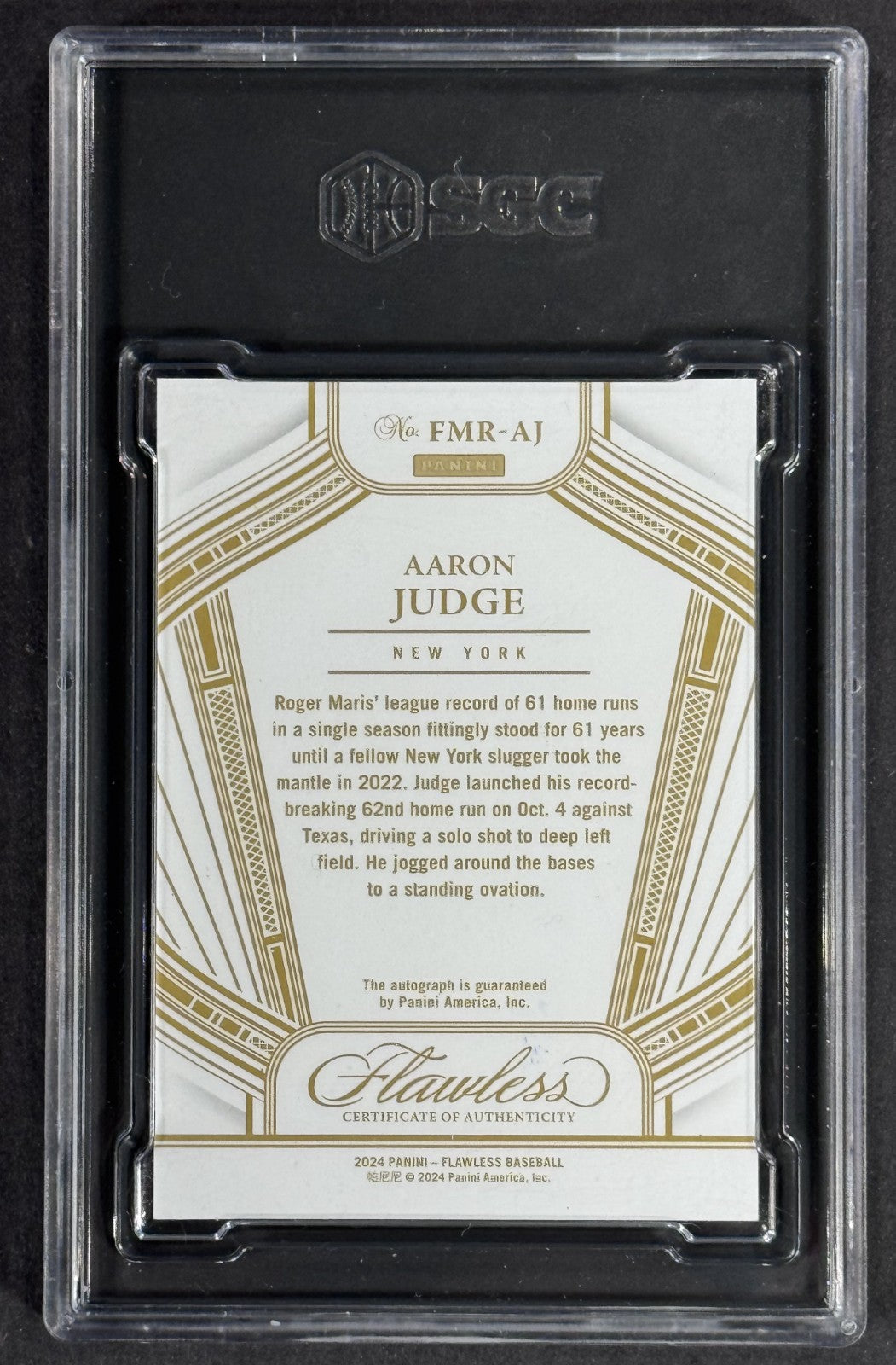 2024 Panini Flawless Aaron Judge Sapphire Moments Auto /15 SGC 9 Auto 10 Yankees