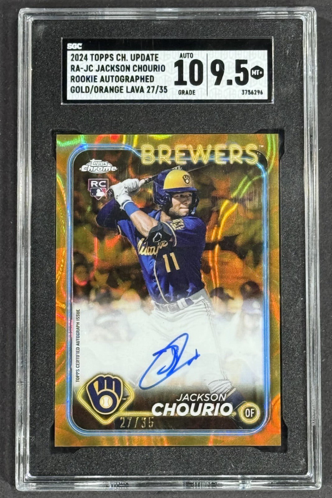 2024 Topps Chrome Update Jackson Chourio Orange Lava Auto /35 SGC 9.5 Brewers RC