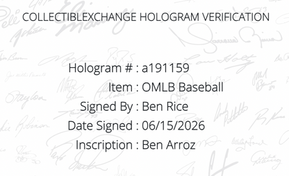 Ben Rice Signed Official MLB Baseball Ben Arroz Auto Steiner CX COA NY Yankees