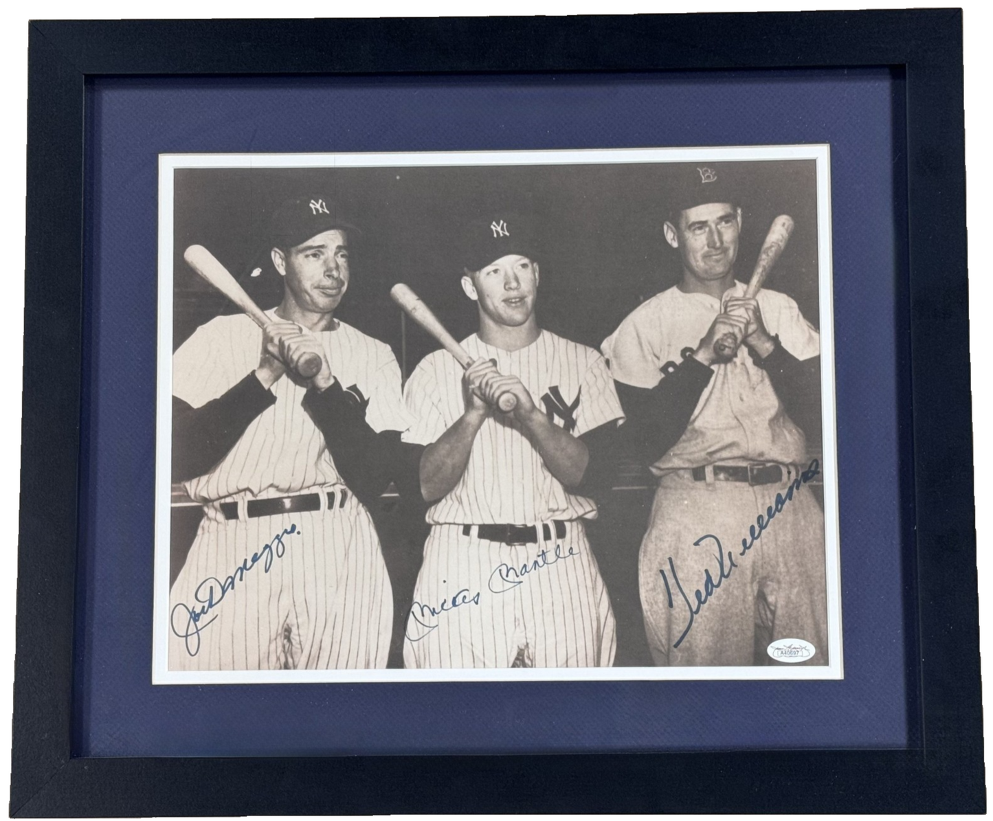 Joe DiMaggio Mickey Mantle Ted Williams Signed 11x14 Photo Framed Auto JSA LOA