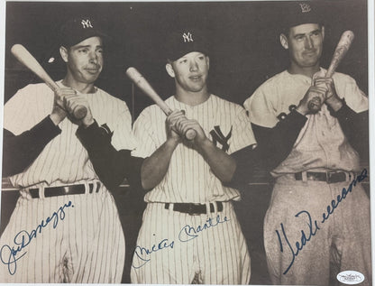 Joe DiMaggio Mickey Mantle Ted Williams Signed 11x14 Photo Framed Auto JSA LOA