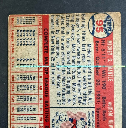 1957 Topps Set-Break # 95 Mickey Mantle Vg - Ex Nice Eye Appeal  Yankees HOF