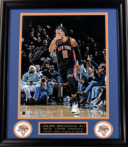 Jalen Brunson Signed 16x20 Framed Photo Celebration Knicks 26 Finals MVP Fan COA