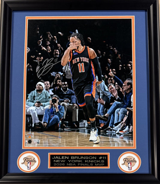 Jalen Brunson Signed 16x20 Framed Photo Celebration Knicks 26 Finals MVP Fan COA
