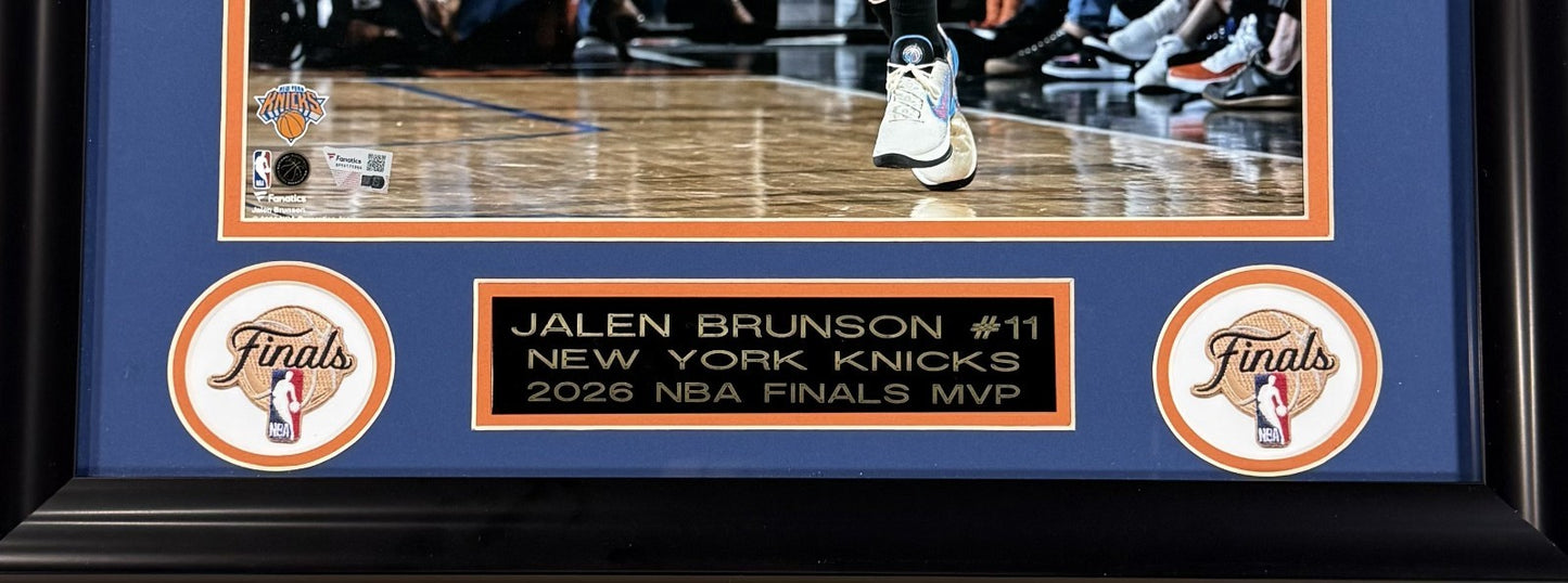 Jalen Brunson Signed 16x20 Framed Photo Celebration Knicks 26 Finals MVP Fan COA